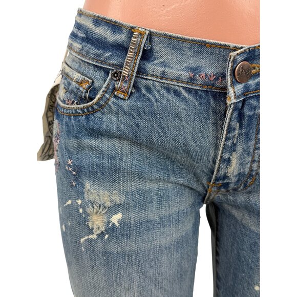 VTG NWT Abercrombie Distressed Rhinestone Beaded Embroidered Jeans | McBling Y2K - Picture 2 of 16
